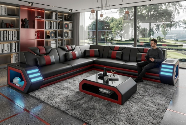 Projekt tapicerki skórzanej salon Narożnikowa kanapa narożnik kanapa sofa L kształt Żywy krajobraz