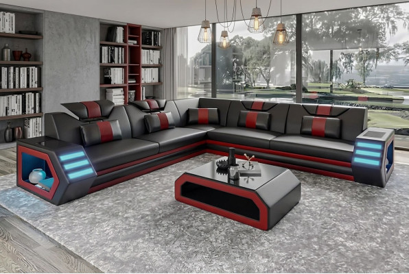 Projekt tapicerki skórzanej salon Narożnikowa kanapa narożnik kanapa sofa L kształt Żywy krajobraz