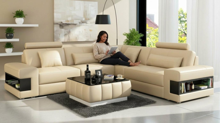 Narożnikowa kanapa narożnik projekt salonu meble skórzana tapicerka kanapa sofa