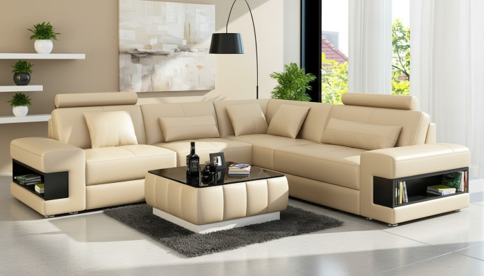 Narożnikowa kanapa narożnik projekt salonu meble skórzana tapicerka kanapa sofa