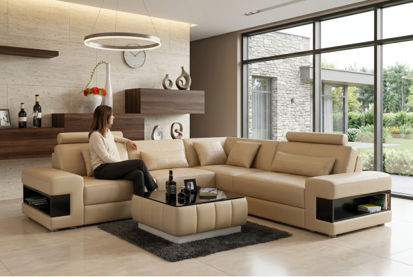 Design Narożnikowa kanapa Deco Meble do Salonu Nowoczesny Narożnik Kanapa Tapicerowana Skórzanie