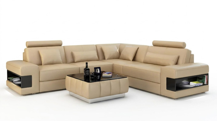 Design Narożnikowa kanapa Deco Meble do Salonu Nowoczesny Narożnik Kanapa Tapicerowana Skórzanie