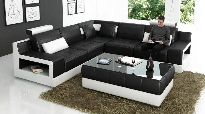 Salon Skóra xxl sofa krajobrazowa nowoczesne designerskie poduszki narożne
