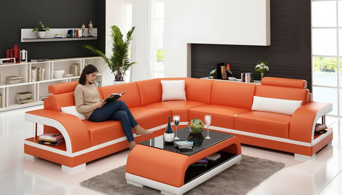 Skórzana sofa Narożnikowa kanapa Podkładka Zestaw narożny Sofa Podkładka Kanapa Ustawić Żywy krajobraz