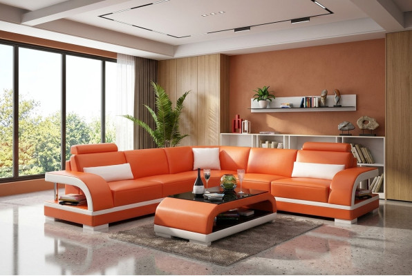 Skórzana sofa Narożnikowa kanapa Podkładka Zestaw narożny Sofa Podkładka Kanapa Ustawić Żywy krajobraz