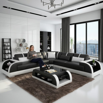 Designerska sofa Meble narożnik Narożnikowa kanapa do salonu skórzana kanapa tapicerowana