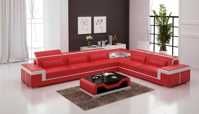 Projekt Salonu Narożnikowa kanapa Meble Narożnik Skórzana Kanapa Tapicerowana Sofa L Kształt + Tabela