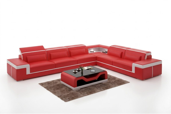 Projekt Salonu Narożnikowa kanapa Meble Narożnik Skórzana Kanapa Tapicerowana Sofa L Kształt + Tabela