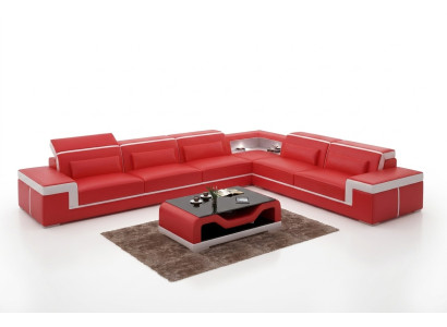 Projekt Salonu Narożnikowa kanapa Meble Narożnik Skórzana Kanapa Tapicerowana Sofa L Kształt + Tabela