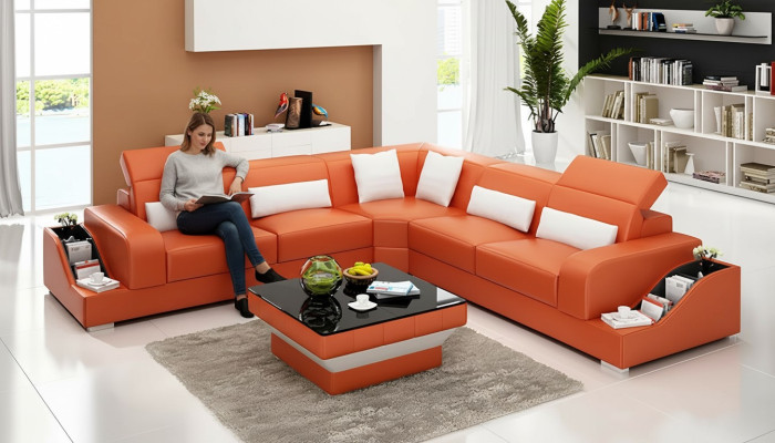 Zestaw narożny Sofa Skórzana sofa Narożnikowa kanapa Podkładka Podkładka Kanapa Ustawić Żywy krajobraz