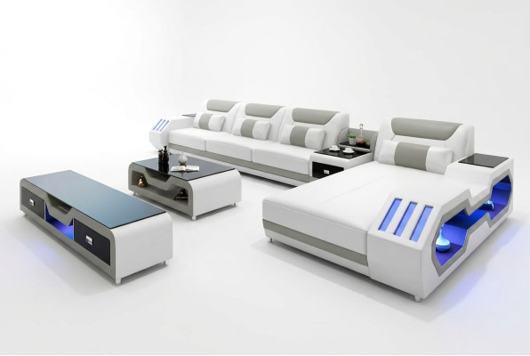 Skórzana Sofa Podświetlana Led Designerska Narożnik Podkładka Zestaw narożny Sofa 2-częściowa