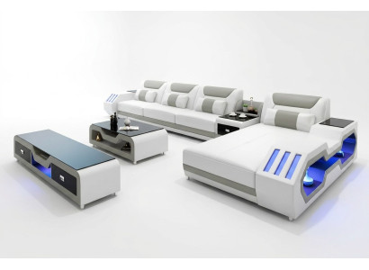 Skórzana Sofa Podświetlana Led Designerska Narożnik Podkładka Zestaw narożny Sofa 2-częściowa