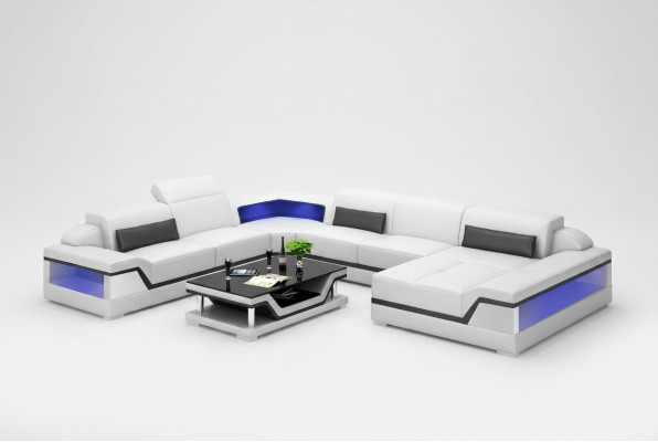 Skórzana sofa Narożnikowa kanapa Kształt U Nowoczesna sofa Żywy krajobraz Skórzana kanapa
