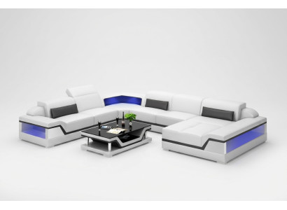 Skórzana sofa Narożnikowa kanapa Kształt U Nowoczesna sofa Żywy krajobraz Skórzana kanapa
