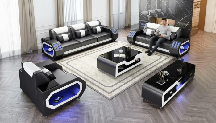 Nowoczesny komplet wypoczynkowy skórzany Kanapa Podkładka Sofa Obcios Sofa skórzana Kredens Nowy