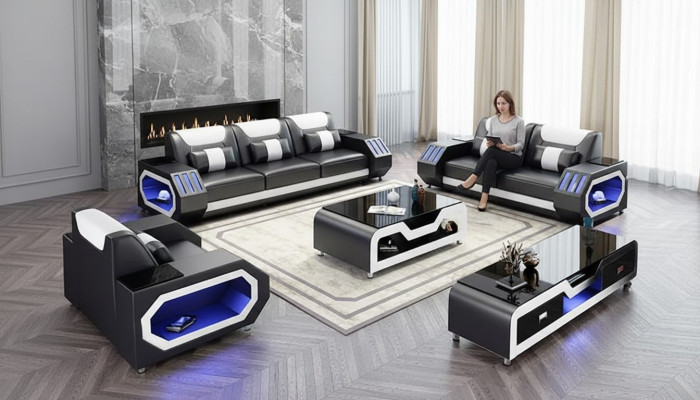 Zestaw sofowy 321 miejsce do siedzenia Nowoczesna sofa Skórzana sofa Designerska sofa Żywy krajobraz New