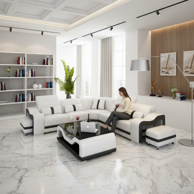 Skórzana Sofa Design Sofa Narożnikowa kanapa L Kształt Nowoczesna Narożnikowa kanapa Podkładka