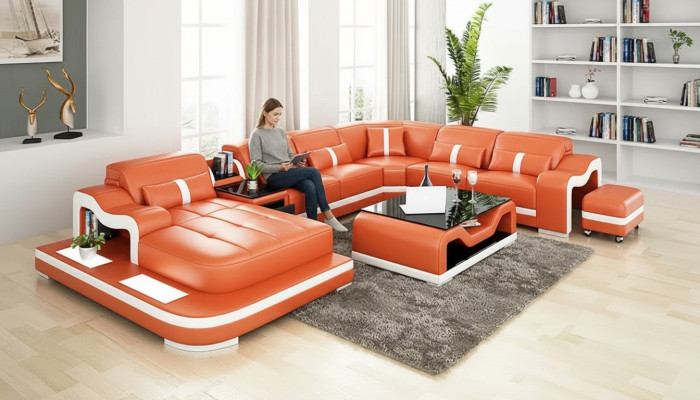 Design Narożnikowa kanapa U kształt Żywy krajobraz designerska sofa skórzana Zestaw narożny Podkładka