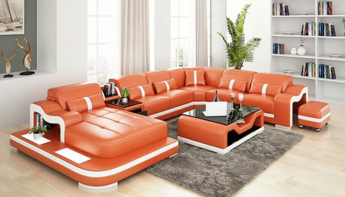 Design Narożnikowa kanapa U kształt Żywy krajobraz designerska sofa skórzana Zestaw narożny Podkładka