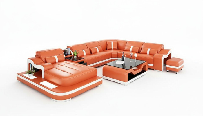 Design Narożnikowa kanapa U kształt Żywy krajobraz designerska sofa skórzana Zestaw narożny Podkładka