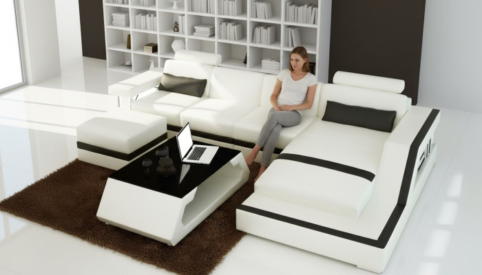Sofa skórzana Narożnikowa kanapa stolik kawowy Stołek Żywy krajobraz Nowoczesna sofa 3-częściowa nowość