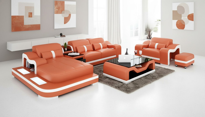 Designerska sofa Narożnikowa kanapa w kształcie litery L Poduszka na siedzisko Fotel Podkładka Żywy krajobraz skórzana sofa