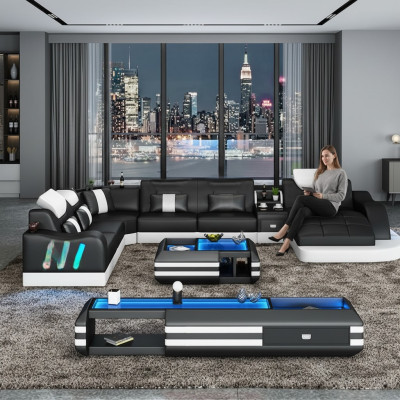Design Żywy krajobraz Led Podświetlana Narożnikowa kanapa Kanapa Sofa Zestaw narożny Skórzana sofa