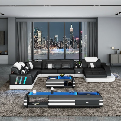 Design Żywy krajobraz Led Podświetlana Narożnikowa kanapa Kanapa Sofa Zestaw narożny Skórzana sofa