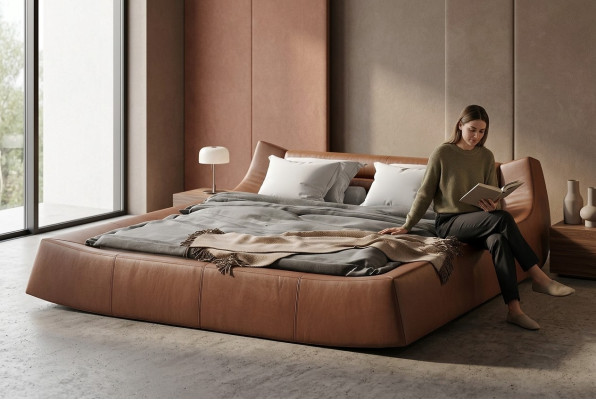 Designerskie łóżko podwójne Nowoczesne Hotel Skóra Materiał Podwójne łóżko