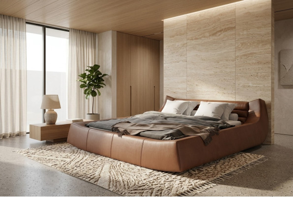 Designerskie łóżko podwójne Nowoczesne Hotel Skóra Materiał Podwójne łóżko