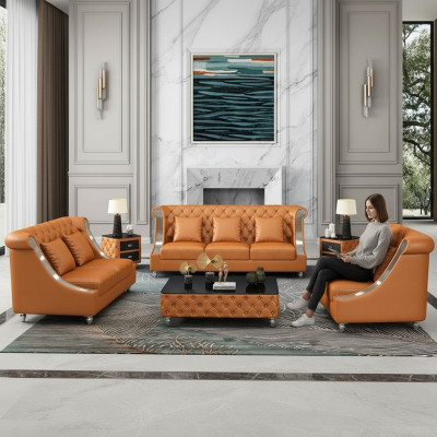 Design Żywy krajobraz Zestaw sofowy 3+2 miejsce do siedzenia skórzana sofa salon Chesterfield