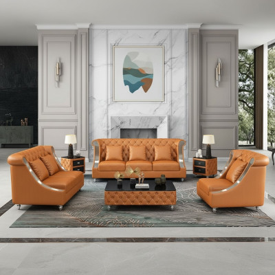 Design Żywy krajobraz Zestaw sofowy 3+2 miejsce do siedzenia skórzana sofa salon Chesterfield