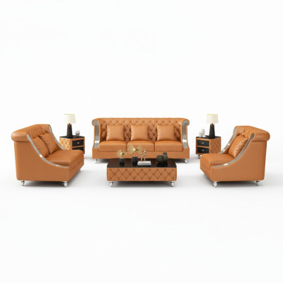 Design Żywy krajobraz Zestaw sofowy 3+2 miejsce do siedzenia skórzana sofa salon Chesterfield