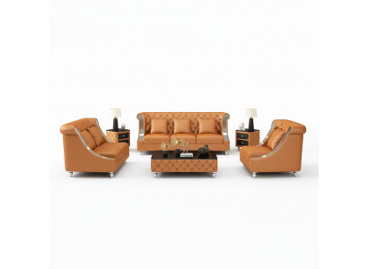 Design Żywy krajobraz Zestaw sofowy 3+2 miejsce do siedzenia skórzana sofa salon Chesterfield