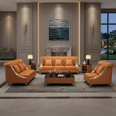 Nowoczesna sofa rozkładana 3 miejsce do siedzenia Chesterfield skórzana sofa trzyosobowa kanapy