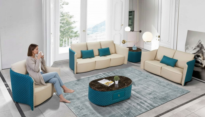 Skórzana sofa kanapa designerska Podkładka Ustawić 2-częściowy zestaw mebli do siedzenia kanapy