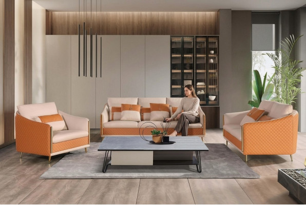 Designerska sofa Sofa 3 miejsce do siedzenia Nowoczesna sofa Żywy krajobraz Skórzana sofa
