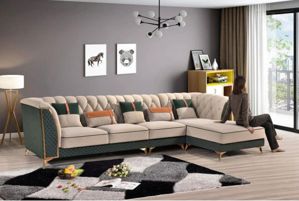 Narożnikowa kanapa L Shape Nowoczesna sofa Sofa skórzana Zestaw narożny Podkładka Żywy krajobraz