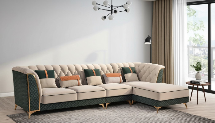 Narożnikowa kanapa L Shape Nowoczesna sofa Sofa skórzana Zestaw narożny Podkładka Żywy krajobraz