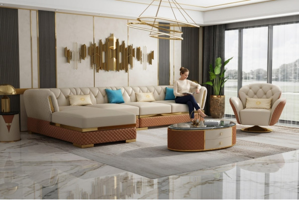 Sofa Ustawić Zestaw narożny Skórzana sofa Narożnikowa kanapa Podkładka Podkładka Couch Żywy krajobraz
