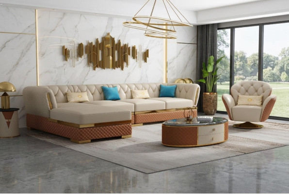 Sofa Ustawić Zestaw narożny Skórzana sofa Narożnikowa kanapa Podkładka Podkładka Couch Żywy krajobraz