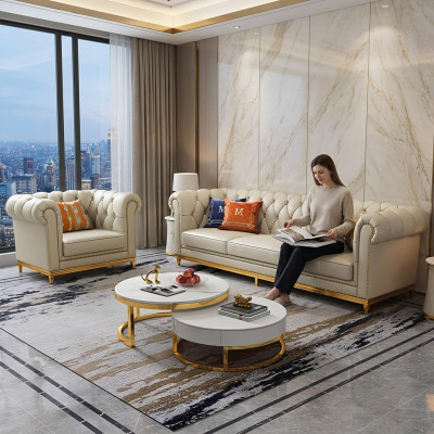 Design Żywy krajobraz Zestaw sofowy 3+1 miejsce do siedzenia skórzana sofa salonowa