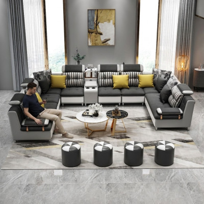 Skórzana sofa Narożnikowa kanapa w kształcie litery U Nowoczesna sofa Skórzana sofa Narożnikowa kanapa Podkładka