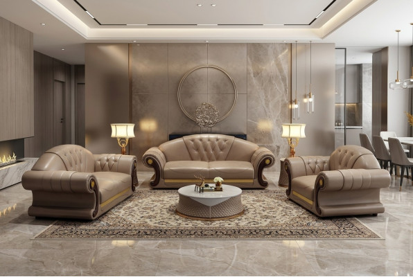 Sofa Chesterfield Klasyczna Sofa Ustawić Zestawy Kanapy 3-częściowe Podkładki na Siedzisko
