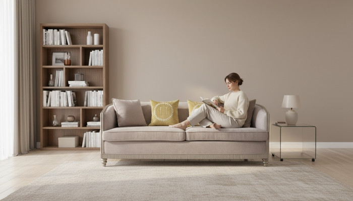 Meble w stylu włoskim Sofa trzyosobowa kanapa Podkładka Sofy Drewno Włókienniczy