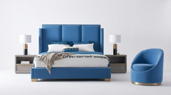 Royal Blue Łóżko Podwójne Sypialnia łóżka Włókiennicze 180x200 Luksusowy Hotel