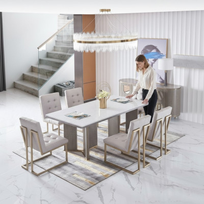 Tabela Zestaw Ustaw Stół obiadowy 6 Krzesła Luxury Style Meble 8-częściowy Krzesło Grupa