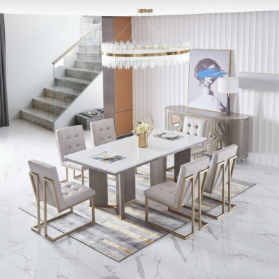 Tabela Zestaw Ustaw Stół obiadowy 6 Krzesła Luxury Style Meble 8-częściowy Krzesło Grupa