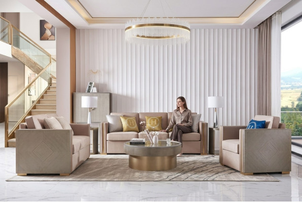 Luksusowe Meble do Salonu Zestaw Sofowy Hotelowy Styl Obcios Sofa Kanapa