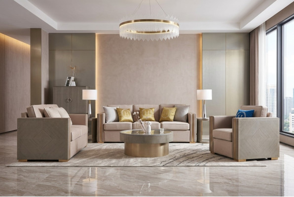 Luksusowe Meble do Salonu Zestaw Sofowy Hotelowy Styl Obcios Sofa Kanapa